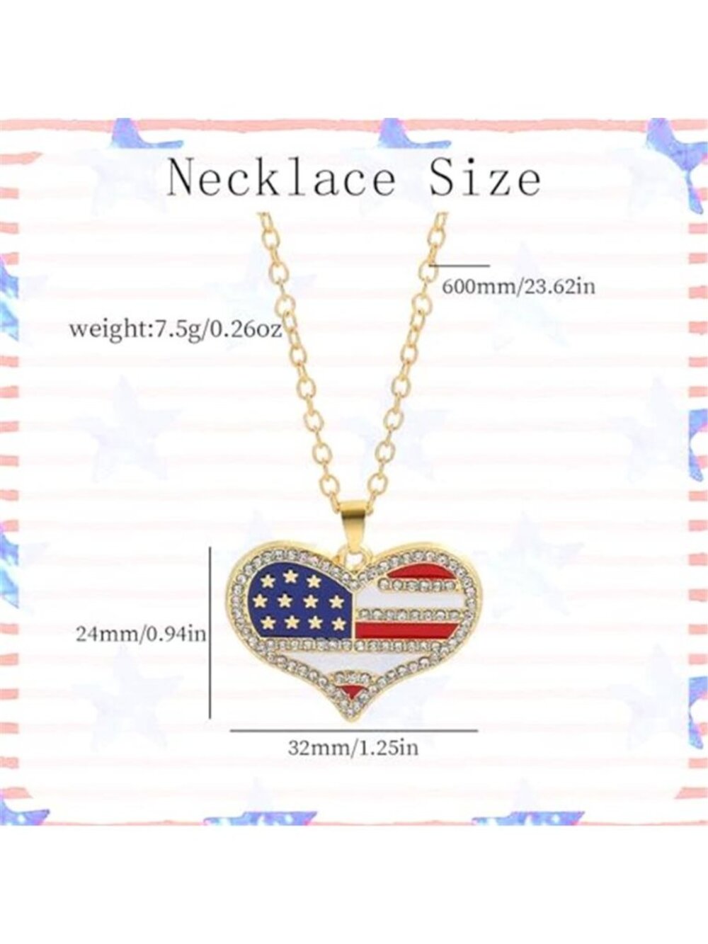 USA Patriotic Pendant Necklace 4th of July Red White Blue Zircon Charm Necklace - Picture 2 of 7